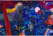 Miryam Haddad, Un ciel volé, 2020, Huile sur toile, 195 x 390 cm. Collection FRAC Auvergne