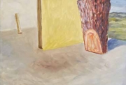 Séquoia et poutre, 2020, huile sur toile, 25 x 35 cm