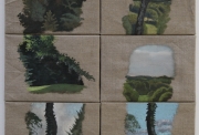 Henri Cueco,Paysages au Pouget, série petite peinture, 2000, acrylique sur toile, 6 toiles, 56x55cm, courtesy galerie Claire Gastaud