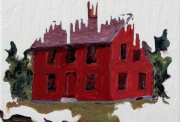 Jean-Charles Eustache, The red house, 2008, acrylique sur toile,  14 x 18 cm, collection privée