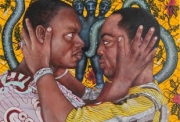 Nazanin Pouyandeh, Sans titre (deux hommes noirs face à face), 2017, 27 x35 cm