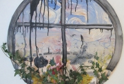 Stéphane PENCREAC'H,Fleurs, 1, 2012, Huile, fleurs et lierre sur toile, 80 cm de diamètre