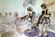 War games n°2, 2016, aquarelle et encre aquarelle sur papier, 95x136cm (encadrement sous plexi)