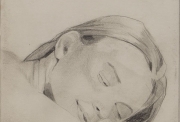La jeune fille endormie, 2023 Fusain sur papier marouflé sur toile 29,7 x 21 cm