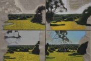 Henri Cueco,Le pré au pouget, série petite peinture, 2000, acrylique sur toile, 4 toiles, 38x54cm, courtesy galerie Claire Gastaud